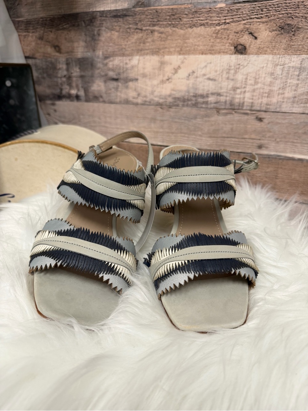 Donald J. Pliner Taupe Leather Slingback Fringe Heels 8